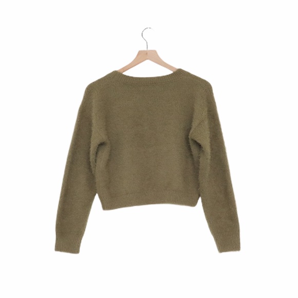 Active USA Olive Green Crop Long Sleeve Sweater S - Picture 2 of 4